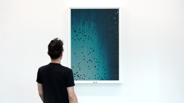Orbital Debris — flip-disc kinetic artwork