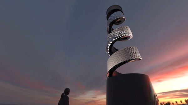Sea Level Lighthouse — concept rendering of an outdoor kinetic sculpture