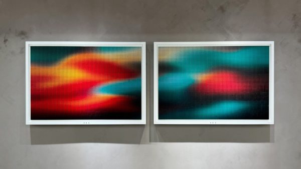 Time Capsule in Teal, Red and Silver — interactive flip-disc artwork